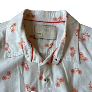 Anthropologie Women’s Shirt S Bike Bicycle Print Retro Preppy Orange Gorpcore